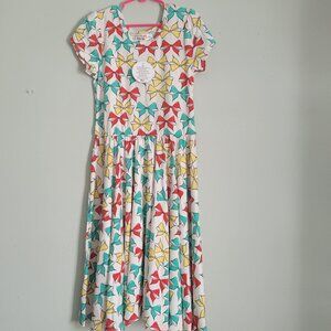 Dot Dot Smile Dress Girl's 8/10 Stretch Cap Sleeve White w/ Red & Green Bows NWT